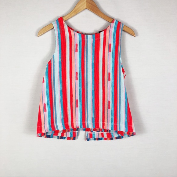 DREW Tops - Anthropologie DREW Striped Marisol Button Back Tank | Orange Blue | Size Small